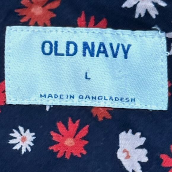 Old Navy Camp Shirt Mens Floral Print Blue Pink Red Short Sleeve Stretch Sz L - Picture 4 of 6